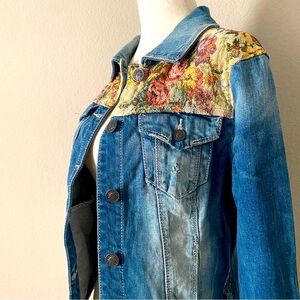 F21 Floral Distressed Denim Jacket